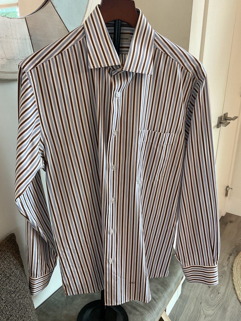 Sam Aboushassan Custom- tailored Striped Dress Shirt.